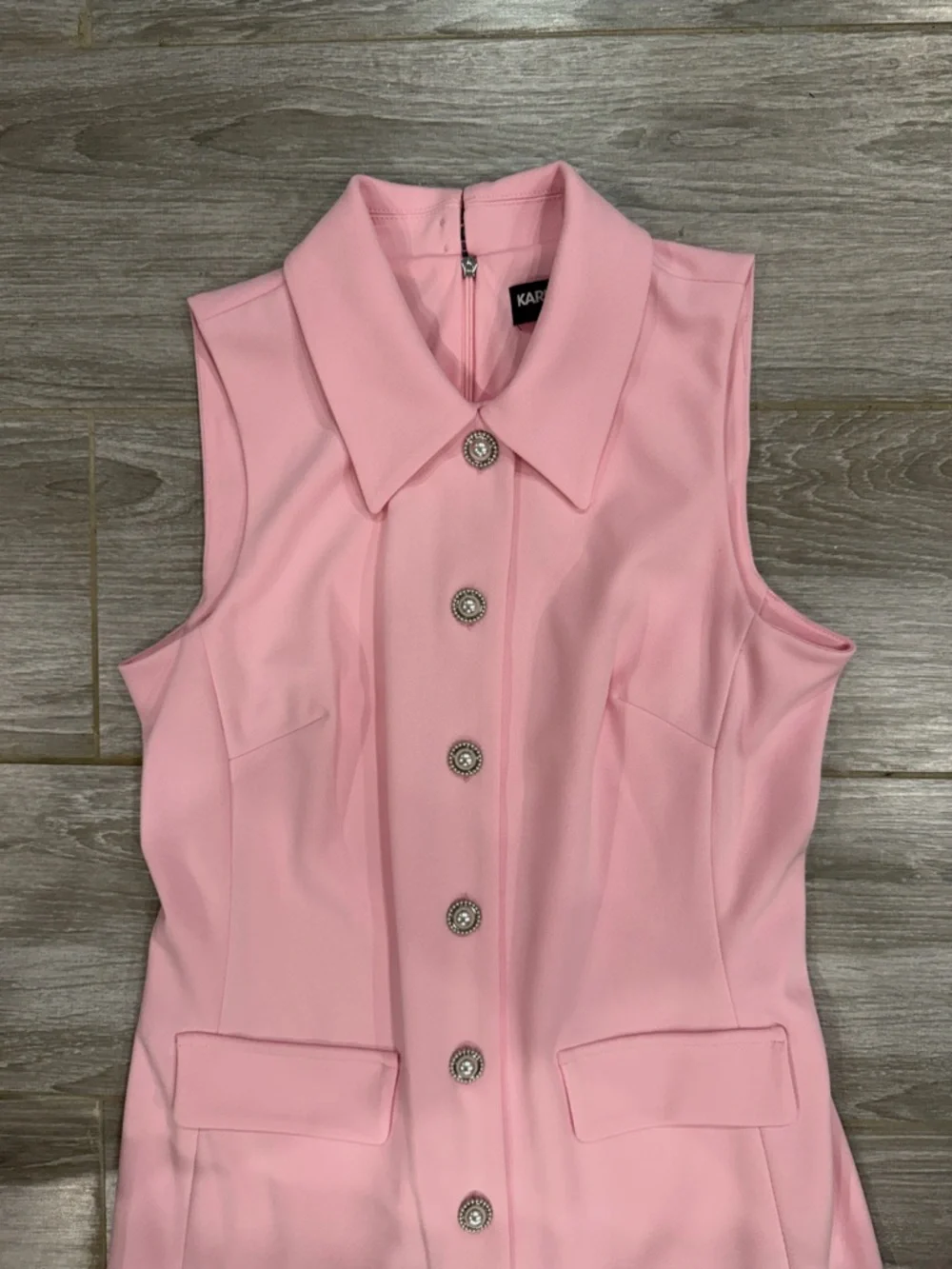 Karl Lagerfeld Pink Sleeveless Midi Dress with Button Front - Picture 9 of 9